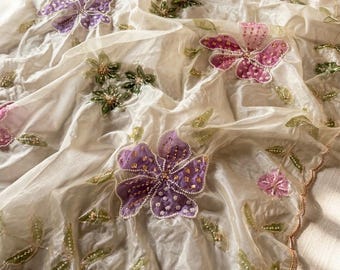 Hand Painted Floral Organza Dupatta | Designer Indian Ethnic Scarf for Weddings