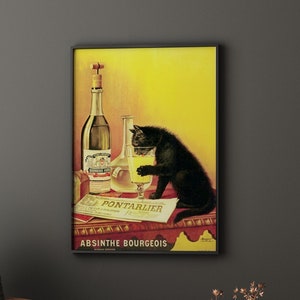 Black Cat Drinking Absinthe Vintage French Advert, Art Nouveau, Vintage Poster, Vintage Wall Art, Retro Wall Art, Vintage Print, Gift İdea