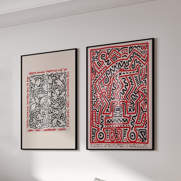 Keith Haring Wall Art Set of 2, Keith Haring Print, Aesthetic Wall Decor, Modern Wall Art, Trendy Wall Art, Housewarming Gift, Wall Decor