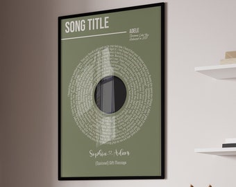 Personalized Vinyl Lyrics Framed Canvas or Poster, Custom Vinyl Record, Anniversary Gift for Him, Wedding Song Gift, Personalized Gift