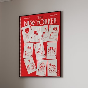 New Yorker Magazine Cover 12 February 2001, Playing Card Family Heart Poster, Vintage New Yorker Magazine, Trendy Wall Art, Gift for Family