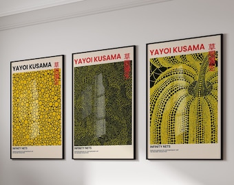 Yayoi Kusama Set of 3 Prints, Gallery Wall Set, Yayoi Kusama Print, Japanese Wall Art, Exhibition Poster, Japandi Wall Art, Gift İdea