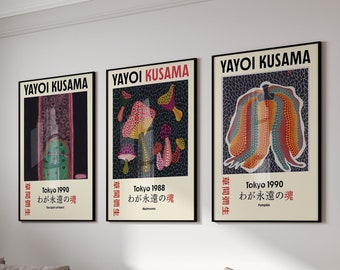 Yayoi Kusama Set of 3 Prints, Gallery Wall Set, Yayoi Kusama Print, Japanese Wall Art, Exhibition Poster Japandi Wall Art, Modern Wall Art