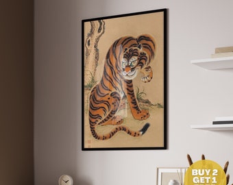 Tiger Cleaning its Paw by Matsui Keichu Canvas, Japanese Art Print, Ukiyo Poster Japan Art, Japanese Wall Art, Exhibition Poster, Gift İdea