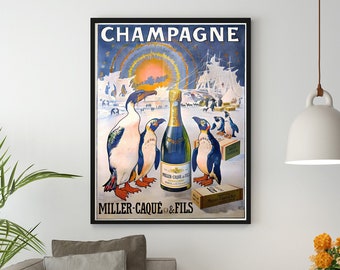 Champagne Miller-Caque & Fils Canvas Print/ Vintage Poster Print, Art Nouveau Poster, Alcohol Poster, Advertisement Poster, Wall Decor