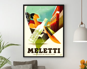 Meletti Liquor Posters / Vintage Poster Print, Art Nouveau, Alcohol Poster, Reclame Poster, Muur Decor, Bar Decor, Gift İdea