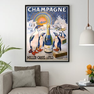 Champagne Miller-Caque & Fils Canvas Print/ Vintage Poster Print, Art Nouveau Poster, Alcohol Poster, Advertisement Poster, Wall Decor