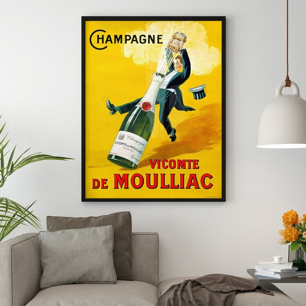 Champagne Vicomte De Moulliac Canvas Wall Art Print / Vintage Poster, Art Nouveau, Champagne Wall Art, Advertisement Poster, Large Wall Art