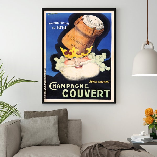 Champagne Couvert, Alcohol Poster, Vintage Poster, Retro Poster, Art Deco Print, Vintage Wall Art, Advertising Poster, Wall Decor, Wall Art