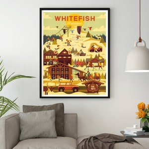 Whitefish Montana Vintage Travel Poster,  Fine Art Print, Vintage Wall Art Print  / Vintage Poster , Wall Decor, Retro Poster, Gift İdea