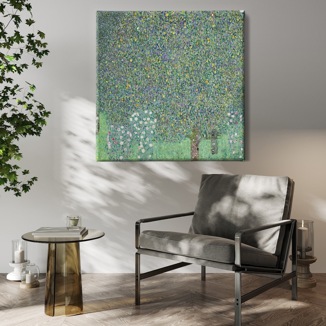 Gustav Klimt Rose Bushes Under Trees Landscape Painting, Gustav Klimt