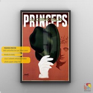 Princeps Fedora Hat S.A.Cervo Italia Vintage Art Deco Advertising Poster, Retro Poster, Vintage Wall Art, Wall Decor, Gift İdea image 4