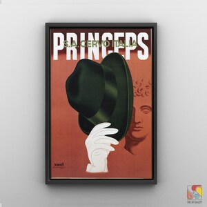 Princeps Fedora Hat S.A.Cervo Italia Vintage Art Deco Advertising Poster, Retro Poster, Vintage Wall Art, Wall Decor, Gift İdea Framed Canvas