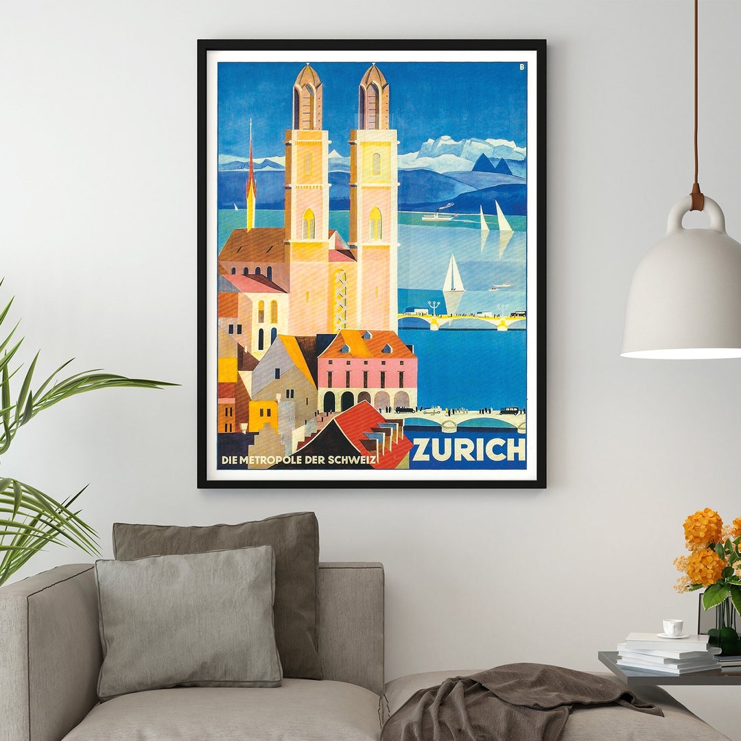Vintage Travel Poster Zurich Poster, Zurich Travel Print, Travel
