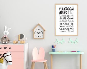 Playroom Rules Black and White Print | Playroom Prints | Playroom Decor | Homeschool | Kids Wall Art | Kids Digital Print