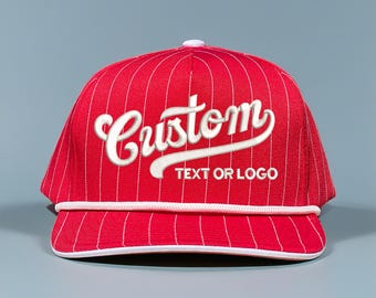 Custom Embroidered 5 Panel Pinstripe Hat w/Rope, Custom Hat Embroidery, Personalized Hats