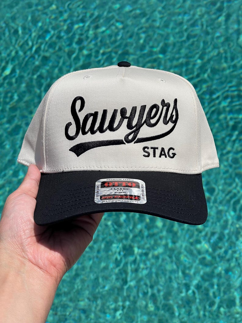 Custom bachelor party hats from La La Land Embroidery
