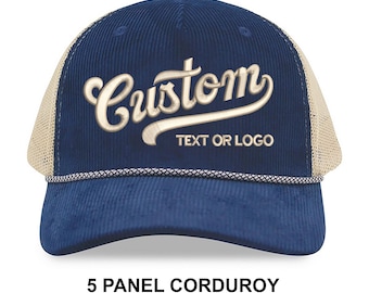 Custom Embroidered Corduroy Rope Trucker Hats, Custom Hat Embroidery, Personalized Hats