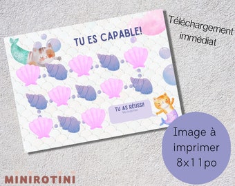 Motivation board Digital | French | child,sleep,cleanliness,mermaid cat