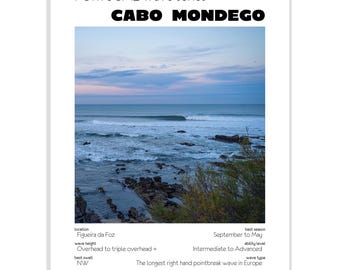 Portugal Surf Poster - Cabo Mondego - Digital Download A3 – Wave Print Wall Art – Surfing Photography for Home Decor
