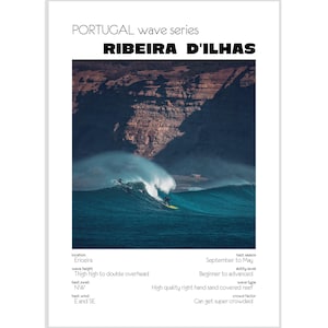 Portugal Surf Poster - Ribeira d&#39;Ilhas - Digital Download A3 – Ericeira Wave Print Wall Art – Surfing Photography for Home Decor