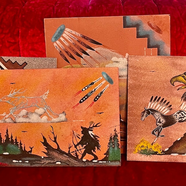 4 Signed Navajo Sand Paintings by Modoc