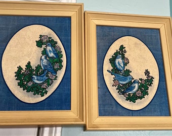 Vintage Set of Framed Blue Birds