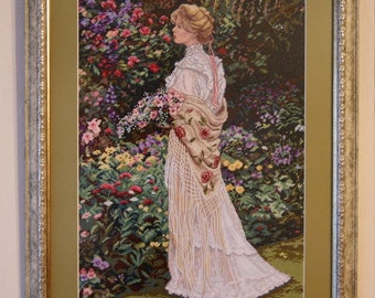 The Best Gift a Work of Art for the Interior Handmade Cross Stitch Picture "In Her Garden"
