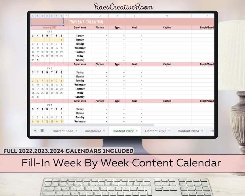 Google Sheets Social Media Planner, Content Calendar, Instagram Planner
