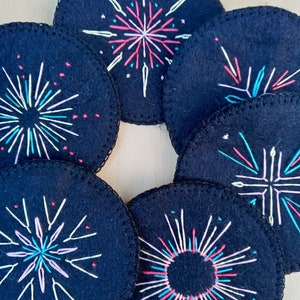 Set of 6 modern folk felt embroidered coasters