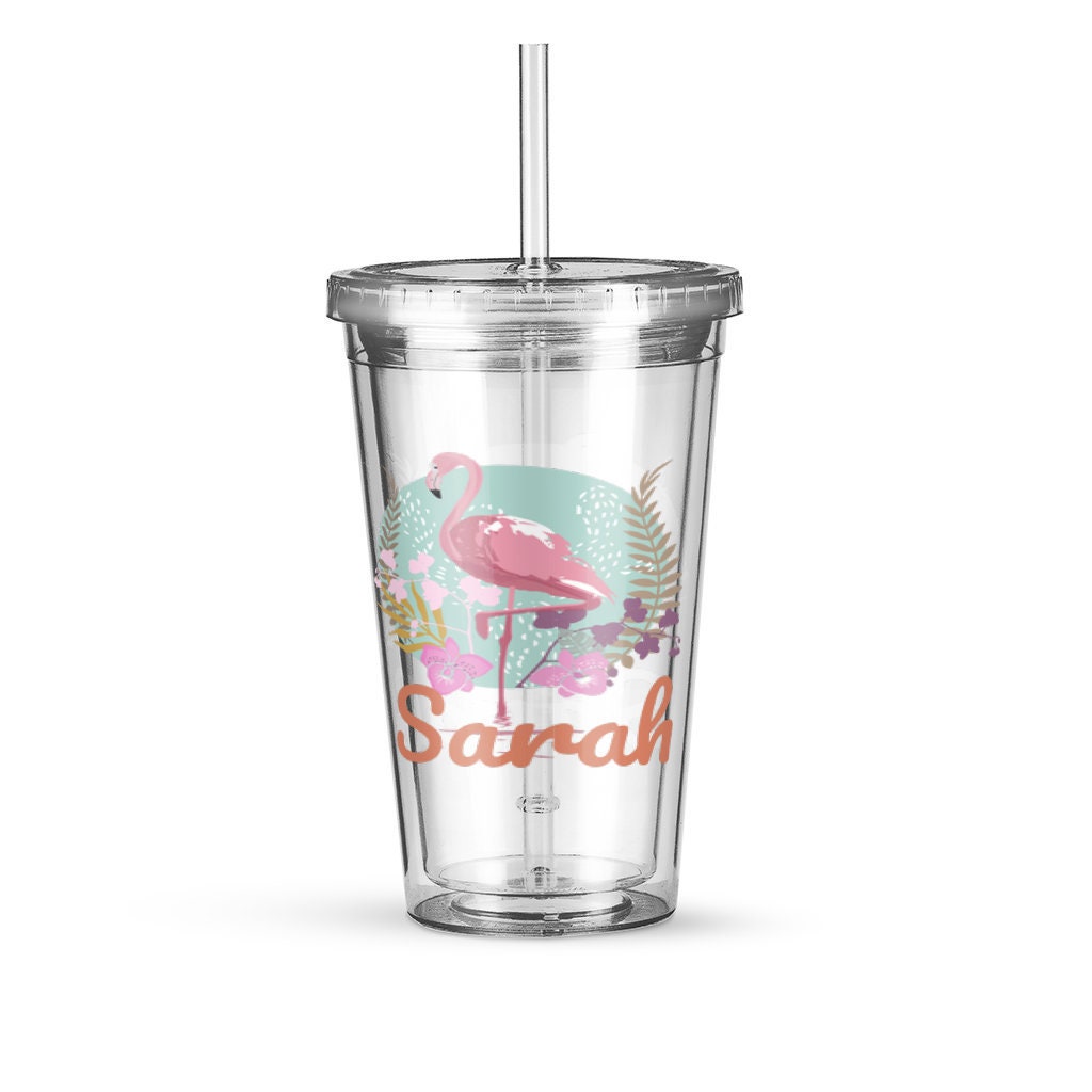 Flamingo Cup with Straw 16oz