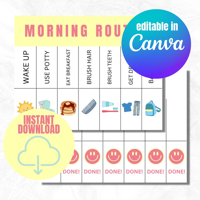 Editable Toddler Routine Morning Routine Chart Visual - Etsy