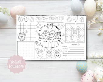 Easter Activity Placemat: Kids Games, Coloring Page (Instant Download)