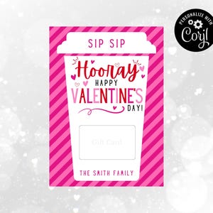 Porta-cartão-presente Sip Sip Hooray de São Valentim, para impressão de São Valentim, cartão-presente de Natal, porta-cartão-presente, cartão-presente de café, cartão-presente para professor