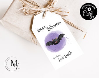 Étiquette cadeau chauve-souris d'Halloween : cadeau Trick or Treat (modèle Corjl)