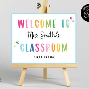 Welcome to the Classroom Sign Brights, Custom Teacher Name Sign, Classroom Decor, Instant Download, Editable Classroom Sign, Teacher Signs