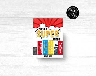 Superhero Valentine's Day Card: Printable School Valentines (Instant Download)