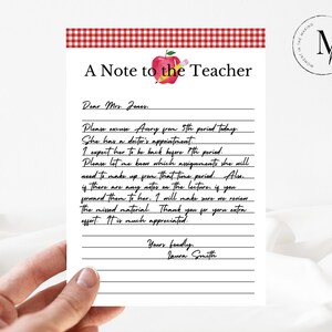 Printable Note to Teacher Template: Parent Communication (Instant Download)