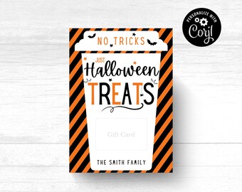 Halloween No Tricks Just Treats Gift Card Holder (Instant Download)
