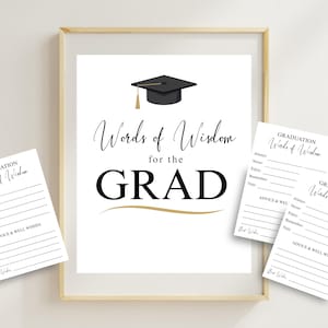 Words of Wisdom Abschlussschild und Karten, druckbare Abschlussempfehlung und Wunschkarte, Abschlussfeier des High School College, Abschlussfeier
