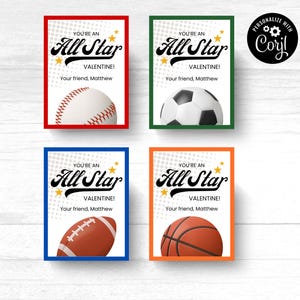 Class Valentine Sports, Afdrukbare schoolvalentijnskaarten, All Star Valentine, instant download, Valentijnsdag afdrukbaar, valentijnskaarten jongen