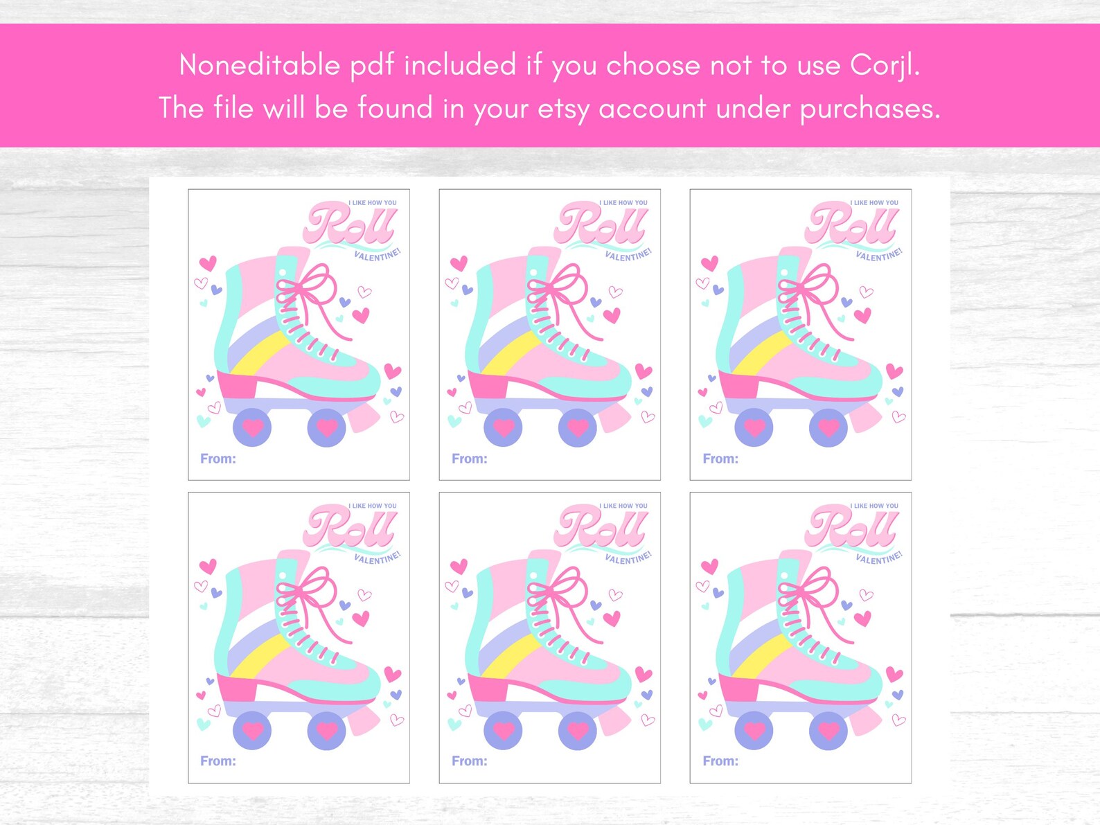 Roller Skate Valentine's Day Cards: Printable Class Valentines (instant ...