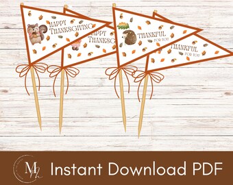 Thanksgiving Woodland Animal Pennant Flags: Printable Party Decor (Instant Download
