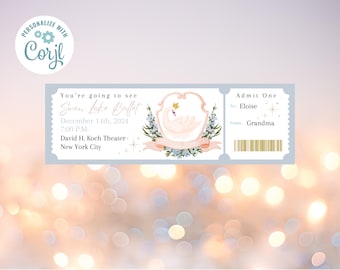 Swan Lake Ballet Gift Ticket, Gift Printable, Gift Certificate, Instant Download