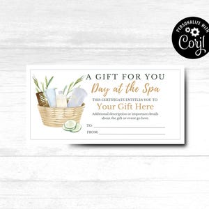 Buono regalo per una giornata alla spa, buono regalo stampabile, regalo per una giornata alla spa, download immediato, regalo per una giornata alla spa stampabile, Day Spa, carta regalo stampabile