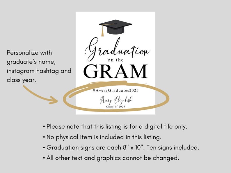 Hashtag Graduated Graduation Party Signs Bundle: Personalized Printable Decor (digital ...