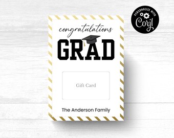 Stripe Graduation Gift Card Holder, Printable Grad Gift (Digital File)