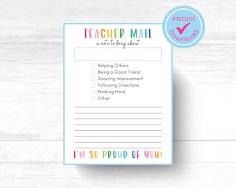 Teacher Mail Printable: Brights Stationery Note (Digital Download)