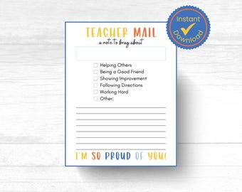Teacher Mail Note: Printable Classroom Communication (Digital Download)
