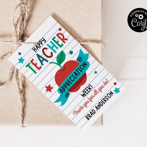 Teacher Appreciation Apple Gift Tag, Printable Gift Tag, Teacher Staff Appreciation Week, Instant Download, School Printable, Teacher Gift